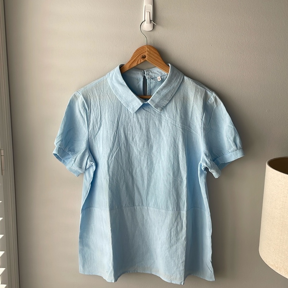 Baby‎ Blue Short Sleeve Collared Top